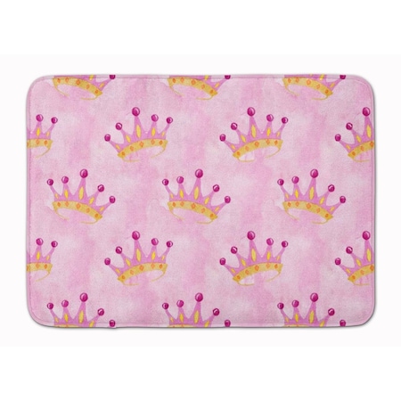 Watercolor Princess Crown On Pink Machine Washable Memory Foam Mat